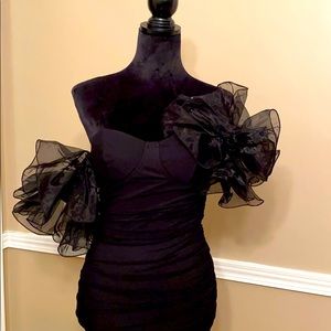 Black organza-sleeved dress